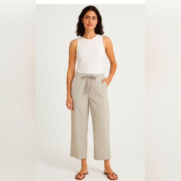 Talbots Heritage Women's Casual Linen Blend Drawstring Pants Beige Wide Leg 16 - Picture 1 of 10